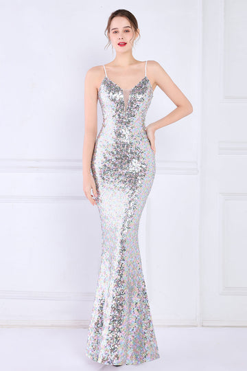 Dazzle Light White Seuiqned Mermaid Prom Robe de bal